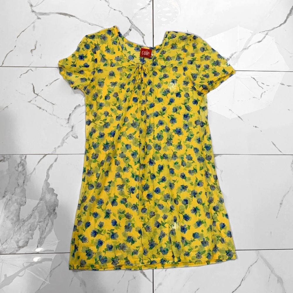 Cole of Cali. Yellow Blue Floral Sheer Min…